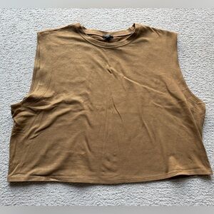 EXPRESS Women Knit Cropped Relaxed Tank Top Tee Shirt Tan Golden Sparkle NWT XL